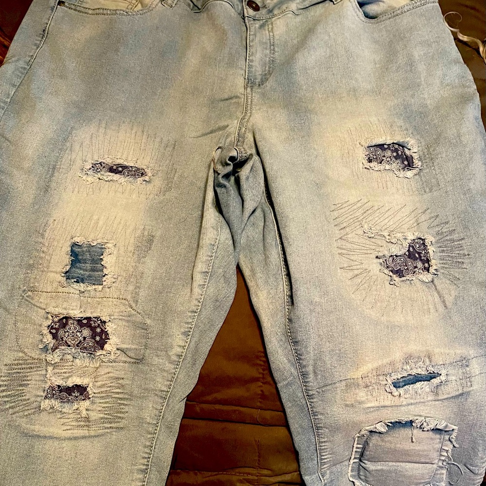 Revolution by Revolt. Ankle Length. Light Blue Denim. Distressed